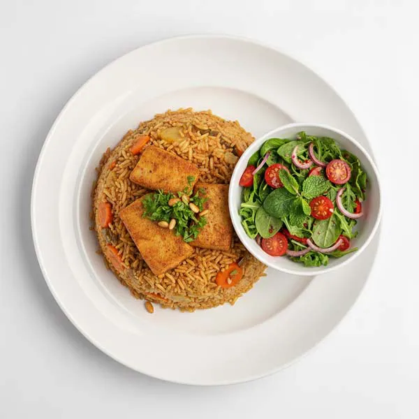 Gulf  Spiced Fish  Maklouba with Fiery Herb Salad